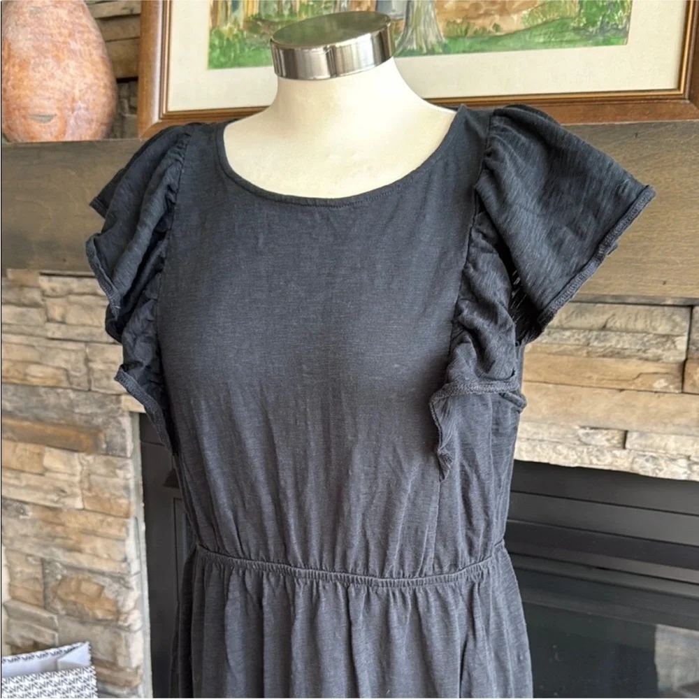 J. Crew Black Ruffle Sleeve Maxi Dress
